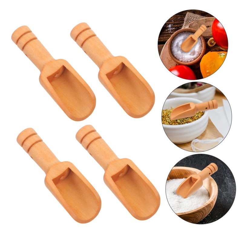 ABOOFAN 6pcs Wooden Round Handle Teaspoon Scoop for Kitchen and