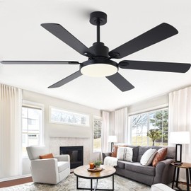 Vaczon 60 Inch Large Ceiling Fans with Lights and Remote, Indoor Outdoor Black Modern Ceiling Fan, 3CCT, Reversible DC Motor Dual-Sided Blades Industrial Ceiling Fan for Bedroom Living Room Garage