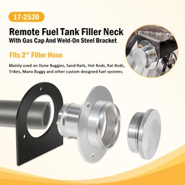 17-2530 Remote Fuel Tank Filler Neck, Gas Cap And Weld-On Steel Bracket fits 2" Filler Hose, 2'' Fuel Cell Filler Neck