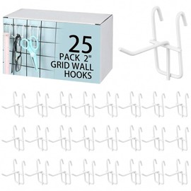 25 Pack Grid Wall Hooks, 2 Inch White Gridwall Hanger