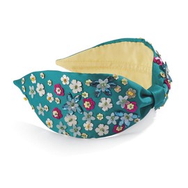 SAGEFINDS Turquoise Floral Headband, Satin Wide Knotted Hairband, Non-Slip Hair Accessory for Women and Girls