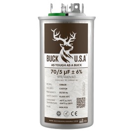Buck 70+5uF 70/5 MFD ±6% CBB65B Dual Run Round Start Capacitor - Ideal for HVAC Systems, Air Conditioner Unit Fan Motor Start, Heat Pump, & Condenser Straight Cool Applications 370/440VAC 50/60Hz