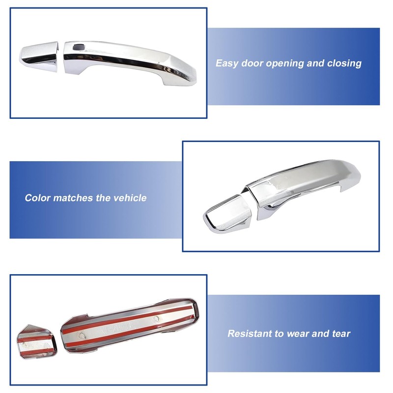 FZJDSD 4Pcs Chrome Door Handle Cover Trim with 2 Smartkey