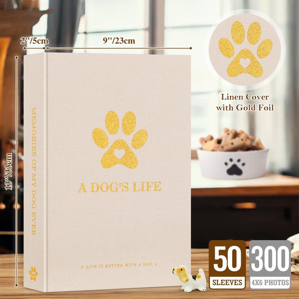 Lanpn Lanpn Cute Puppy Photo Album 4x6 300 Pockets, Linen
