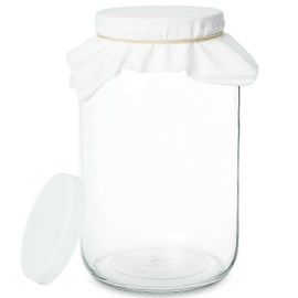 kitchentoolz Extra Large Sourdough Starter Jar - 1 Gallon Wide Mouth Jar for Sour Dough Fermentation and Storage with Cloth and Lid - Made in USA
