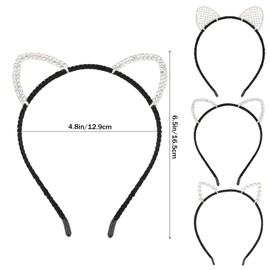 Pruadeor Set of 3 Cat Ear Headbands for Women, Glittering Headband with Rhinestones, Kawaii Headpiece for Party & Cosplay
