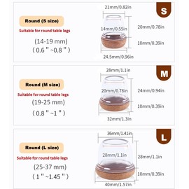 CONPHERON Pack of 16 Rubber Chair Leg Caps Furniture Chairs Floor Protection Protective Cover Elastic Furniture Protective Caps with Felt for Chair Legs,Brown Round Fit 25-37mm