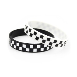 POYAMUSE Black White Silicone Bracelets for Women and Men - Checkered Rubber Band Wristbands - Pure or Checkered Patterned Designs Sports Bracelets - Patterned-2