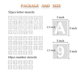 Eage Alphabet Letter Stencils 3 inches, 62 Pcs Reusable Plastic Letter Number Templates, Art Craft Stencils for Wood, Wall, Fabric, Rock, Chalkboard, Signage ( Font Size: 2.25 inch )
