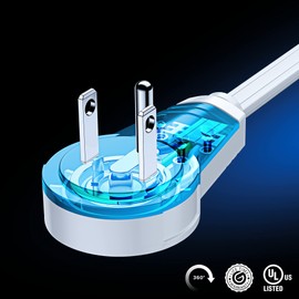 360° Rotating Flat Plug Extension Cord with USB Ports and a Removable Hook White Extension Cord 10 ft (16 Gauge) UL Certified