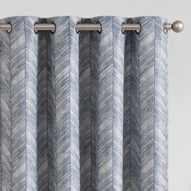 jinchan Blue Printed Curtains 96 Inch Length for Living Room Grommet Jacquard Curtains with Herringbone Pattern Modern Room Darkening Drapes Bedroom Window Curtain Set 2 Panels