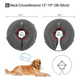 Rinling Dog Cone Collar, Inflatable Collar After Surgery Soft Cone for Dogs and Cats Dark Grey L (15-19")