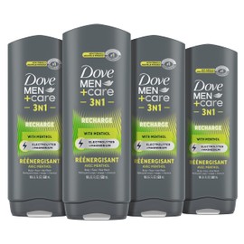 Dove Men+Care Post-Workout Body Wash 3N1 Recharge 4 Count For Men With Menthol, 18 oz