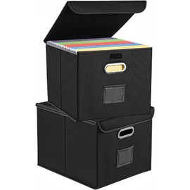 Paquete de 2 Cajas Organizadoras de Archivos con Tapa y Mango (Negro)