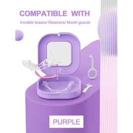 HEMILAB® Retainer Case, Slim Aligner Case with Vent Holes, Compatible with Invisalign, Mouth Guard Case, Cute Retainer Case with Retainer Removal Tool, Chewies and Brush, Purple