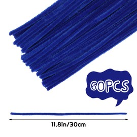 60 PCS Blue Pipe Cleaners,Pipe Cleaners Chenille Stem,Pipe Cleaners Bulk,Art Pipe Cleaners for Creative Home Decoration Supplies and Crafts Project