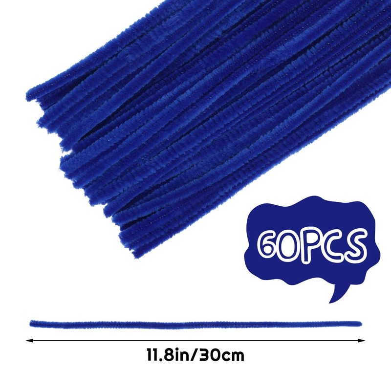 60 PCS Blue Pipe Cleaners,Pipe Cleaners Chenille Stem,Pipe Cleaners Bulk,Art