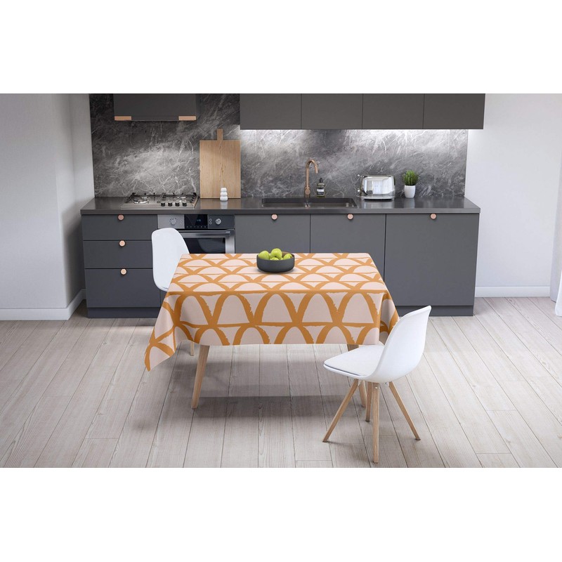 Bonamaison Kitchen Decoration, Tablecloth, Orange, Off White, 140 x 140