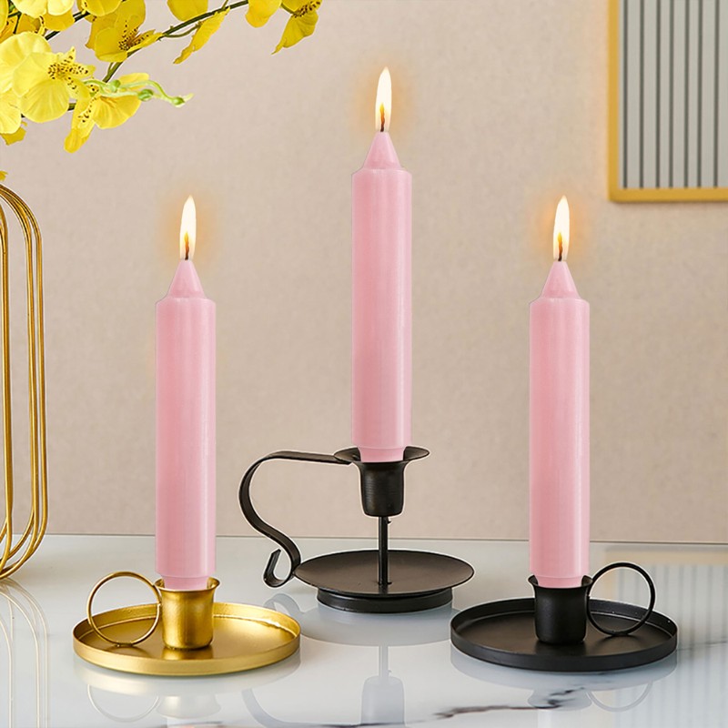 NJAO HOO Pink Short Taper Candle 7 Inch Candlesticks Unscented