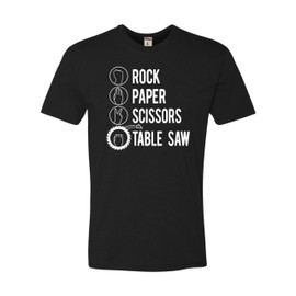 Medium Black Mens Rock Paper Scissors Table Saw Funny Carpenter Gift Deluxe Soft T-Shirt