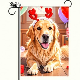 BlissYard Valentine's Day Garden Flag Love Heart Cute Puppy Happy Valentines Day Garden Flags Decorative 12.5 x 18 Inch Double Sided Flag for Outside Lawn Decor Decoration