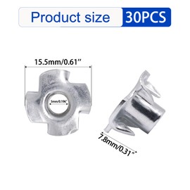 BENLIUDH 30Pcs T-Nuts 4-jaw, Zinc-Plated Steel T-nut for Wood (M5)