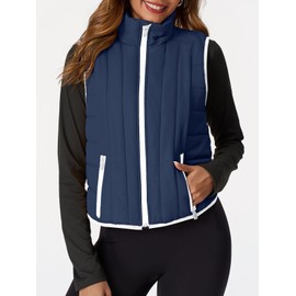 Tankaneo Womens Cropped Quilted Puffer Vest Stand Collar Lightweight Zip Up Padded Gilet Sleeveless Jackets