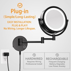 GURUN 8.5 Inch Magnifying Makeup Mirror with 3 Dimmable LED Lights Double Sided Touch Control Vanity Mirror for Bathroom with 10X Magnification Black Finish M1809D(Black/10X)
