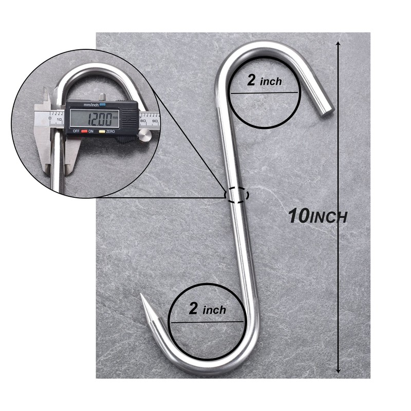 HONSHEN 12mm Heavy Duty Meat Hooks,10 inch Stainless Steel S-Hooks