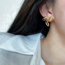 Bow Stud Earrings for Women 2025 Gold Dainty Trendy Jewelry Gifts Bow Gift