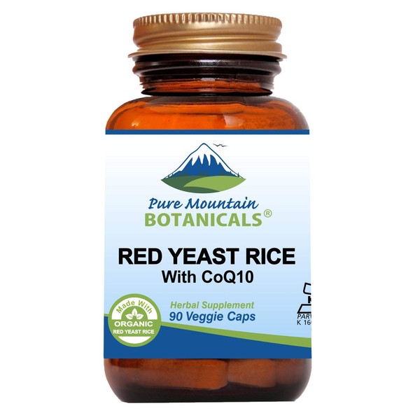 Pure Mountain Botanicals Red Yeast Rice with CoQ10 90 Kosher Vegan Capsules Now with 600mg Organic Red Rice Yeast Plus Co Q 10