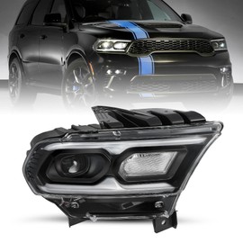 JSBOYAT Right Passenger Side Headlight Assembly Fit for 2021-2024 Dodge Durango Black Bezel LED Projector and Halogen Turn Signal, OE Style w/LED DRL Headlamp Replacement 68433778AE