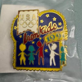 Vintage 1996 USA Olympics Iron Kids Bread Enamel Lapel Hat Pin