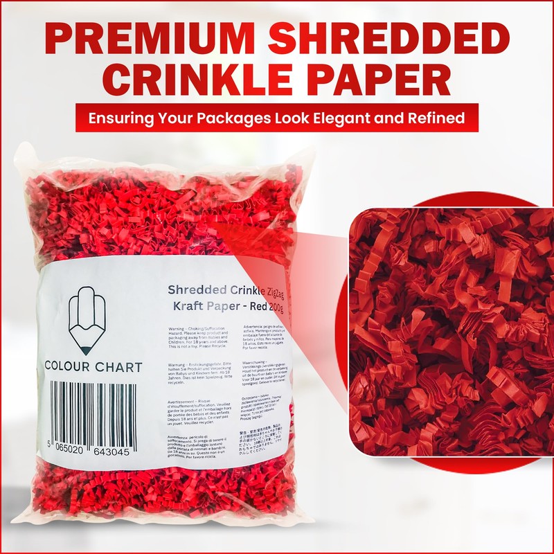 Shredded Crinkle ZigZag Kraft Paper, 200g, Red, for Gift Box