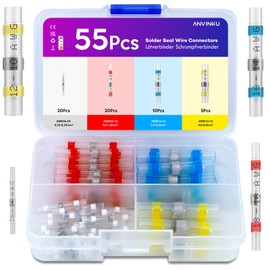 ANVINKU 55 Piece Solder Connector, Heat Shrink Connector Set, 4 Types Cable Connectors, Waterproof, Cable Solder Connector with Heat Shrink Tube for Marine Vehicle Electrical Engineering, Solder