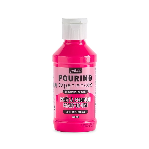 Pebeo Pouring Experiences-Ready-to-Use Premixed Acrylic Paint-Ideal for Fluid Art, Fluorescent Pink, 118 ml