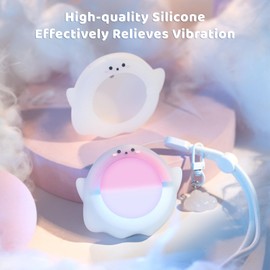 BUBBLELOGUS Cute Protective Case for GO Plus+, Soft Luminous Silicone Cover Shell with Cloud Charms and Adjustable Wrist Strap - White Ghost