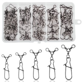 Three Way Fishing Swivel Snaps-50Pcs High Strength T-Turn Swivel Cross Line Snap Swivels Kit Saltwater Fishing Lure Connectors for Trolling Catfish Rig