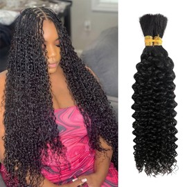 Curly Human Braiding Hair for Boho Braids Bohemian Water Wave Bulk 100% Human Hair for Micro Braiding Hair Wet and Wavy Boho Knotless Braids Hair No Weft 2 Bundles 100g Natural Color