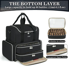 Large Nail Polish Organizer Case Holds 80 Bottles and a Nail Lamp, Nail Organizers and Storage with 2 Removable Pouches, Travel Nail Supplies Carrying Bag for Nail Art Tech & Manicure Tools,Black