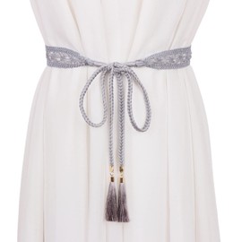 CHENGZI Waist Rope Waistband Decorated Skirt Belt Shirt Accessories Thin Waist Chain Fashion Women's Woven Tassel Knot (A-GY)