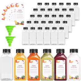 OBKJJ 80pcs 8oz Plastic Juice Bottles, Juice Bottle with Caps Reusable Empty Clear Bottles with Label, Funnel, Brush Bulk Beverage Containers for Juicing, Drinking, Smoothie and Other Beverages