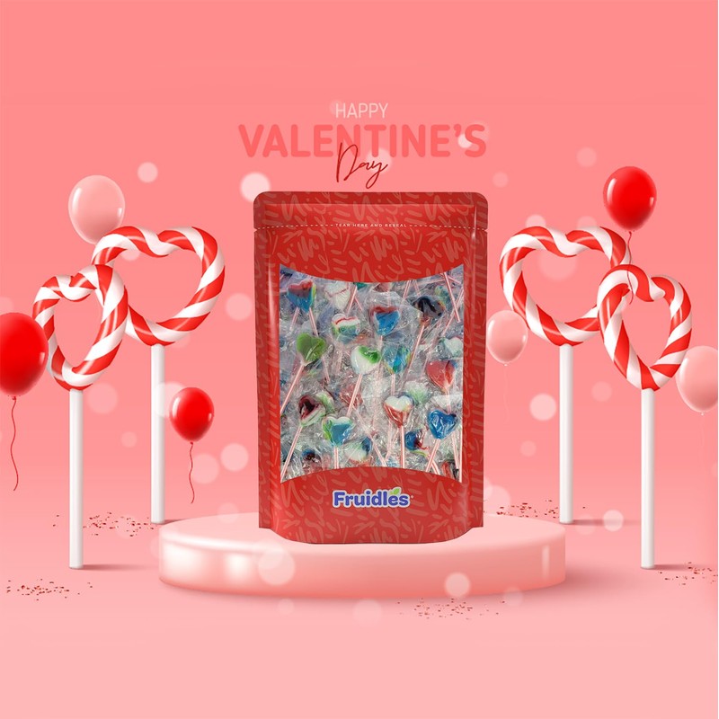 Fruidles Valentines Mini Heart Lollipop, 5 Gram Colored Heart Shaped