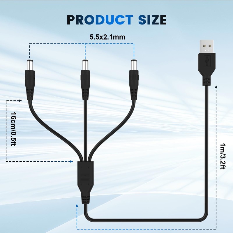 USB A to DC 5.5mm x 2.1mm Power Cable 3