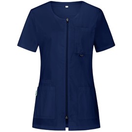 B-well Stella Tunics Women's Care Clothing Women's Slip-On Jacket with Zip Kasaks Elderly Care Women Short Sleeve 4 Pockets, blue, S