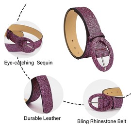 COTIM COYIN Wide Girls Sequin Sparkly Leather Belt For Jeans Pants Dresses, Black