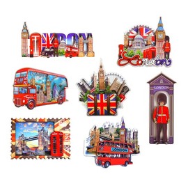 Wooden Magnets for Refrigerator - Set of 7 London England Famous Icons Pictures Wooden Fridge Magnets
