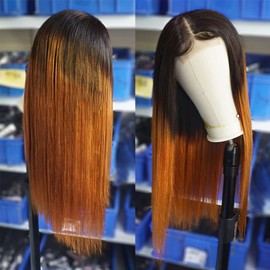 ALISFEEL Lace Closure Wig Human Hair Pre Plucked Straight 4x4 Lace Closure Wig for Black Women Remy 1B 30 Brazilian Ombre Lace Front Human Hair Wigs 180% Density 10A Grade (16 Inches)