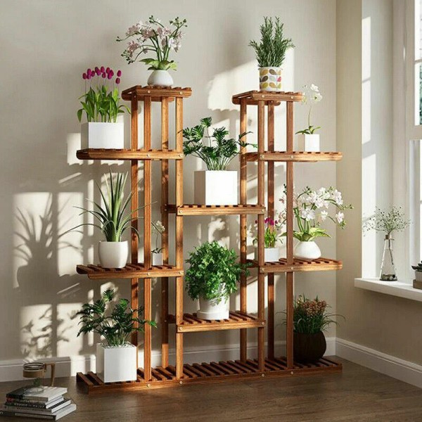 UNHO XX Large 46in Anti-Corrosion Wood Multi-Tier Plant Stand Shelf
