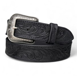 DANIEL'S ARTPLANET Western Belt for Men 1.5” Wide Full Grain One Piece Leather Belt with Buckle Handmade Engraved Tooled (Black, 40)
